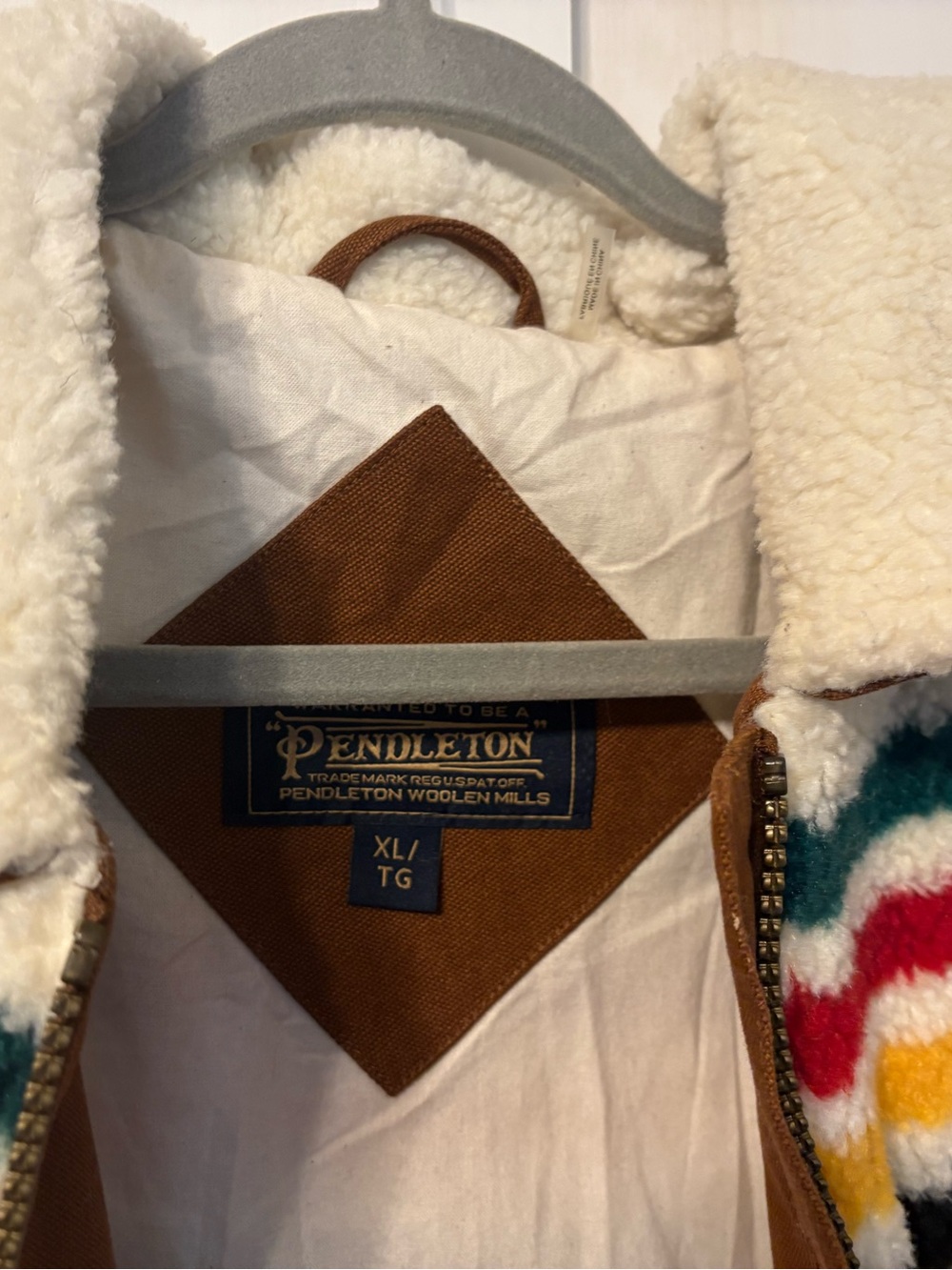 Pendleton Cream Sherpa Jacket with Multicolor Stripe Accents